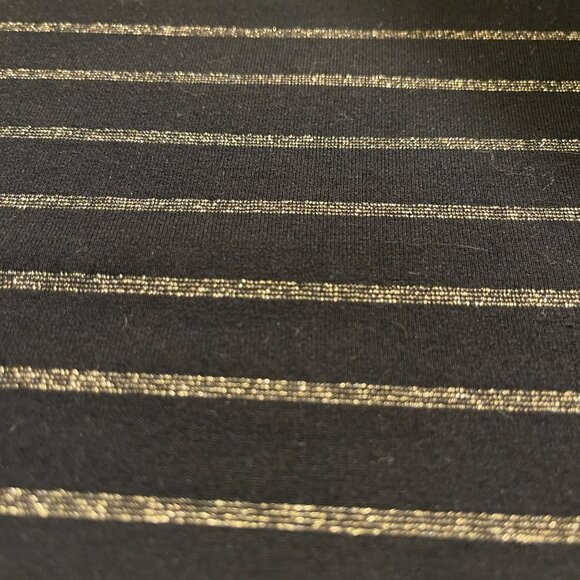 CHICO'S Gold Metallic Pinstripe on Black Comfy Long Sleeve Round Neck Te… - Picture 2 of 7